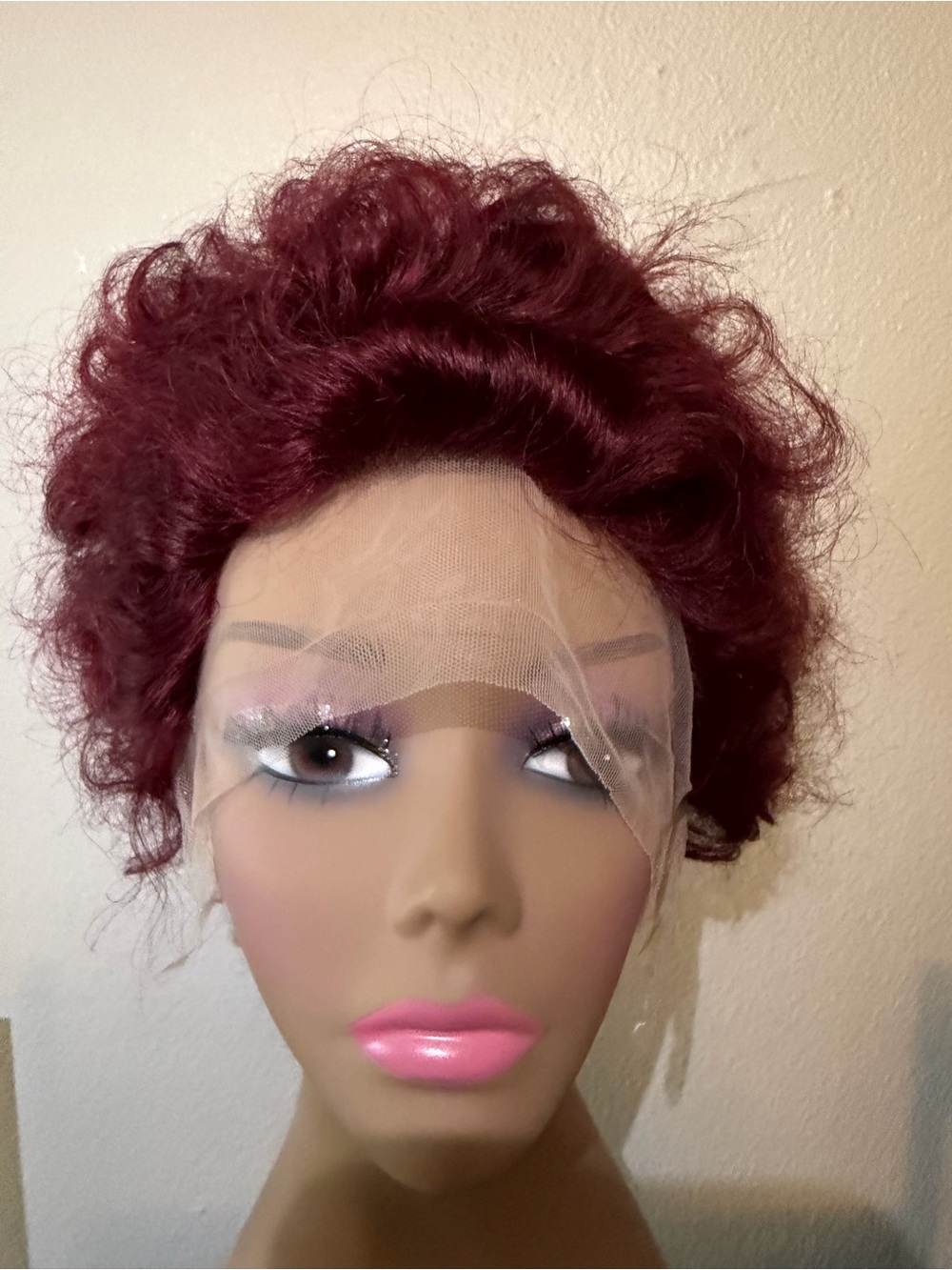 Burgundy Short Curly Lace Front Wig for Women